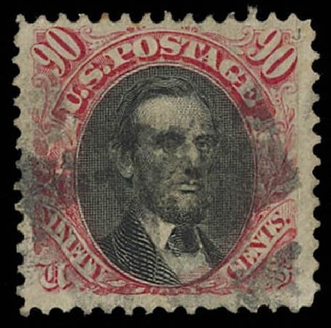 US Stamp Price Scott Cat. 122 - 90c 1869 Pictorial Lincoln. Daniel Kelleher Auctions, Oct 2011, Sale 626, Lot 147
