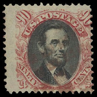 US Stamps Price Scott Cat. 122: 90c 1869 Pictorial Lincoln. Daniel Kelleher Auctions, Oct 2012, Sale 632, Lot 1047