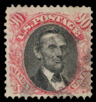 US Stamp Price Scott Cat. # 122 - 1869 90c Pictorial Lincoln. Daniel Kelleher Auctions, Jan 2015, Sale 663, Lot 1357