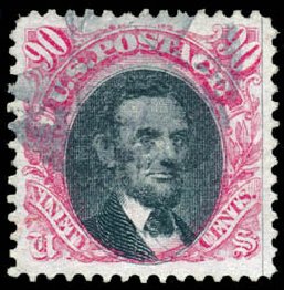 US Stamps Value Scott Catalog 122 - 90c 1869 Pictorial Lincoln. Schuyler J. Rumsey Philatelic Auctions, Apr 2015, Sale 60, Lot 2117