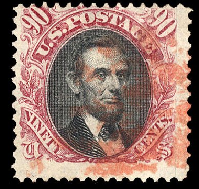 Cost of US Stamps Scott Catalog 122: 1869 90c Pictorial Lincoln. Cherrystone Auctions, Jan 2010, Sale 201001, Lot 98