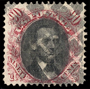 US Stamps Values Scott # 122 - 1869 90c Pictorial Lincoln. Cherrystone Auctions, Apr 2010, Sale 201004, Lot 158