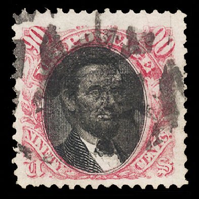 Values of US Stamps Scott Cat. 122 - 90c 1869 Pictorial Lincoln. Cherrystone Auctions, Oct 2012, Sale 201210, Lot 88