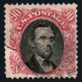 US Stamp Prices Scott Catalog # 122 - 90c 1869 Pictorial Lincoln. Harmer-Schau Auction Galleries, Aug 2014, Sale 102, Lot 1768