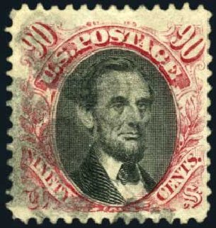Costs of US Stamps Scott # 122: 1869 90c Pictorial Lincoln. Harmer-Schau Auction Galleries, Apr 2008, Sale 77, Lot 68