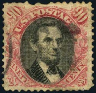 US Stamps Prices Scott Catalog 122 - 90c 1869 Pictorial Lincoln. Harmer-Schau Auction Galleries, Oct 2011, Sale 91, Lot 208