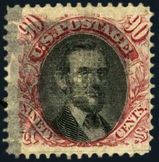 Cost of US Stamps Scott # 122: 90c 1869 Pictorial Lincoln. Harmer-Schau Auction Galleries, Oct 2012, Sale 95, Lot 188