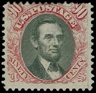 US Stamp Price Scott Catalogue #122: 1869 90c Pictorial Lincoln. H.R. Harmer, Jun 2015, Sale 3007, Lot 3198