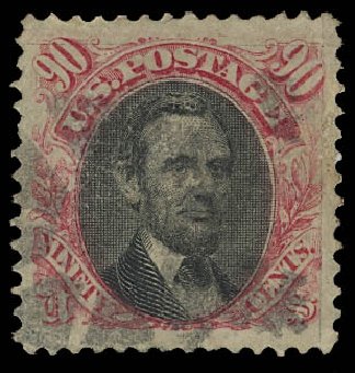 Value of US Stamp Scott Catalogue 122: 1869 90c Pictorial Lincoln. Daniel Kelleher Auctions, Apr 2012, Sale 629, Lot 208