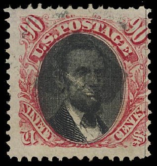 Values of US Stamps Scott Cat. # 122 - 90c 1869 Pictorial Lincoln. Daniel Kelleher Auctions, Aug 2012, Sale 631, Lot 818