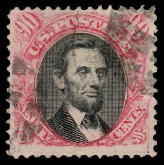 Values of US Stamp Scott Catalog 122 - 1869 90c Pictorial Lincoln. Daniel Kelleher Auctions, Sep 2013, Sale 639, Lot 1048