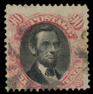 Value of US Stamps Scott # 122 - 1869 90c Pictorial Lincoln. Daniel Kelleher Auctions, Jan 2015, Sale 663, Lot 1358