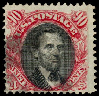 Price of US Stamp Scott Catalogue #122 - 90c 1869 Pictorial Lincoln. Daniel Kelleher Auctions, May 2015, Sale 669, Lot 2588