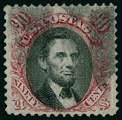 Costs of US Stamps Scott 122 - 1869 90c Pictorial Lincoln. Matthew Bennett International, Jun 2008, Sale 328, Lot 639