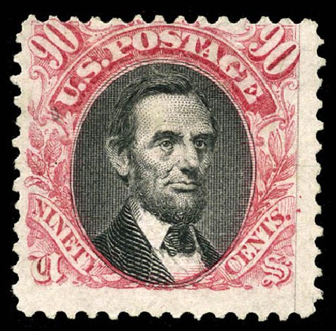 US Stamp Price Scott Catalog 122: 1869 90c Pictorial Lincoln. Matthew Bennett International, Mar 2012, Sale 344, Lot 4329