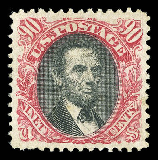 Prices of US Stamp Scott 122: 90c 1869 Pictorial Lincoln. Matthew Bennett International, Sep 2012, Sale 345, Lot 159