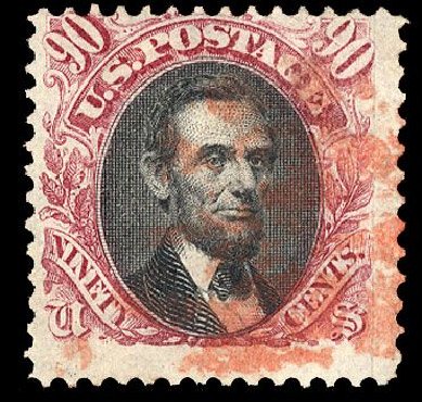 Values of US Stamps Scott Cat. 122: 1869 90c Pictorial Lincoln. Cherrystone Auctions, Jan 2008, Sale 200801, Lot 1119