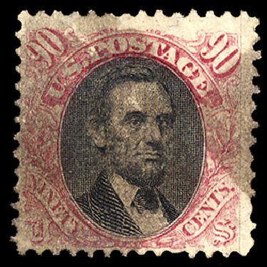 Cost of US Stamp Scott Catalogue #122 - 1869 90c Pictorial Lincoln. Cherrystone Auctions, Jan 2010, Sale 201001, Lot 99