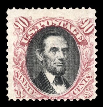 US Stamps Value Scott Catalog #122: 90c 1869 Pictorial Lincoln. Cherrystone Auctions, Mar 2010, Sale 201003, Lot 109