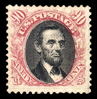 Prices of US Stamps Scott Catalog #122 - 90c 1869 Pictorial Lincoln. Cherrystone Auctions, Jun 2011, Sale 201106, Lot 39