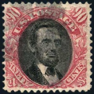 US Stamps Price Scott Catalogue #122 - 1869 90c Pictorial Lincoln. Harmer-Schau Auction Galleries, Aug 2014, Sale 102, Lot 1769