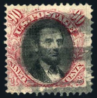 US Stamps Prices Scott Cat. #122 - 1869 90c Pictorial Lincoln. Harmer-Schau Auction Galleries, Aug 2011, Sale 90, Lot 1289
