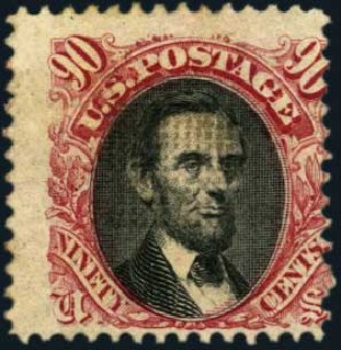 US Stamp Price Scott Cat. # 122 - 90c 1869 Pictorial Lincoln. Harmer-Schau Auction Galleries, Aug 2012, Sale 94, Lot 1219
