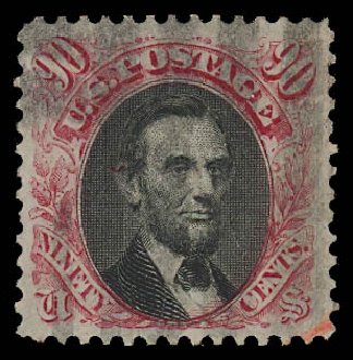 Prices of US Stamp Scott Cat. 122 - 90c 1869 Pictorial Lincoln. Daniel Kelleher Auctions, Jul 2011, Sale 625, Lot 759