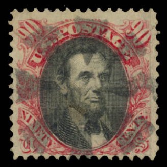 US Stamps Values Scott Catalogue #122 - 90c 1869 Pictorial Lincoln. Daniel Kelleher Auctions, May 2015, Sale 669, Lot 2589