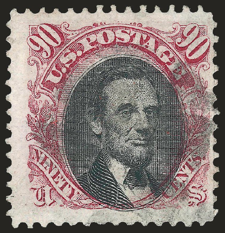 US Stamps Values Scott Cat. 122 - 1869 90c Pictorial Lincoln. Robert Siegel Auction Galleries, Apr 2010, Sale 984, Lot 429
