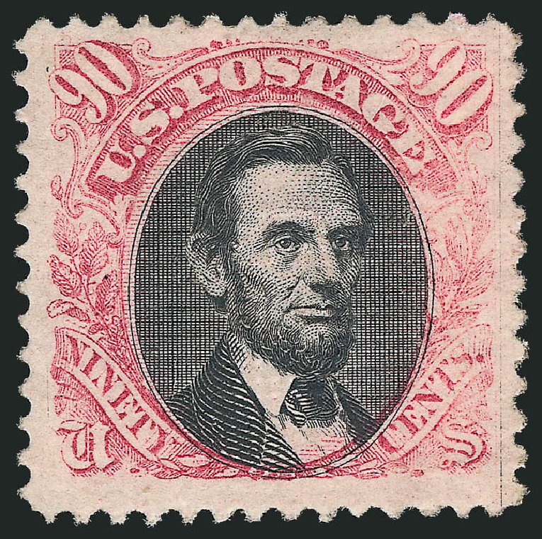 US Stamp Values Scott Catalogue #122 - 90c 1869 Pictorial Lincoln. Robert Siegel Auction Galleries, Oct 2010, Sale 997, Lot 5479