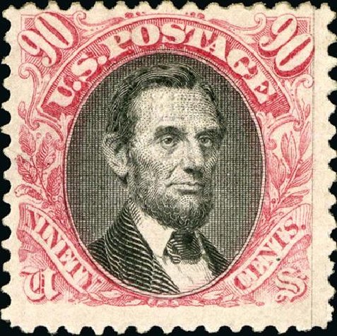 US Stamp Values Scott 122 - 1869 90c Pictorial Lincoln. Spink Shreves Galleries, Jan 2015, Sale 150, Lot 99