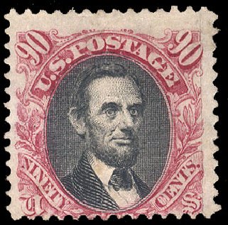 Price of US Stamps Scott # 122: 90c 1869 Pictorial Lincoln. Cherrystone Auctions, Nov 2009, Sale 200911, Lot 3060