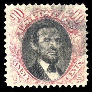 US Stamp Prices Scott Catalogue 122 - 1869 90c Pictorial Lincoln. Cherrystone Auctions, Mar 2010, Sale 201003, Lot 110