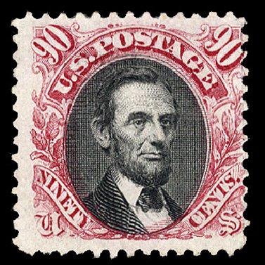 US Stamp Prices Scott 122 - 1869 90c Pictorial Lincoln. Cherrystone Auctions, Sep 2010, Sale 201009, Lot 60