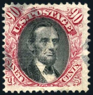 US Stamps Value Scott Catalog #122: 90c 1869 Pictorial Lincoln. Harmer-Schau Auction Galleries, Feb 2009, Sale 80, Lot 1150