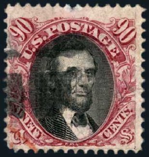 US Stamps Price Scott 122: 90c 1869 Pictorial Lincoln. Harmer-Schau Auction Galleries, May 2013, Sale 97, Lot 340