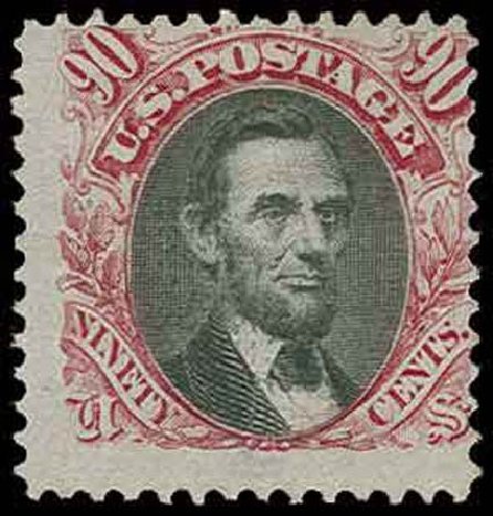 Values of US Stamps Scott # 122 - 90c 1869 Pictorial Lincoln. H.R. Harmer, Nov 2013, Sale 3004, Lot 1110