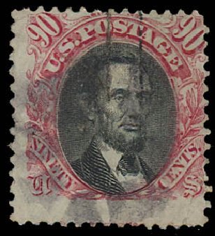 US Stamps Prices Scott # 122 - 1869 90c Pictorial Lincoln. Daniel Kelleher Auctions, Jun 2012, Sale 630, Lot 1350