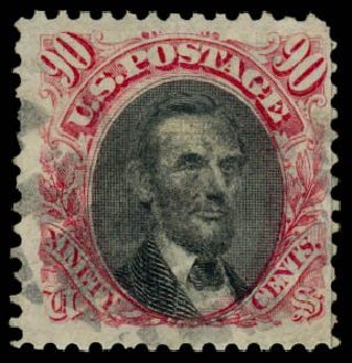 US Stamp Prices Scott Catalogue #122: 90c 1869 Pictorial Lincoln. Daniel Kelleher Auctions, Dec 2013, Sale 640, Lot 140