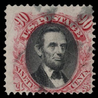 Value of US Stamp Scott Catalog 122 - 90c 1869 Pictorial Lincoln. Daniel Kelleher Auctions, May 2015, Sale 669, Lot 2590