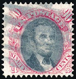 Costs of US Stamps Scott # 122 - 90c 1869 Pictorial Lincoln. Schuyler J. Rumsey Philatelic Auctions, Apr 2015, Sale 60, Lot 2120