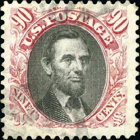 Price of US Stamp Scott Catalog #122 - 90c 1869 Pictorial Lincoln. Spink Shreves Galleries, Jan 2015, Sale 150, Lot 100