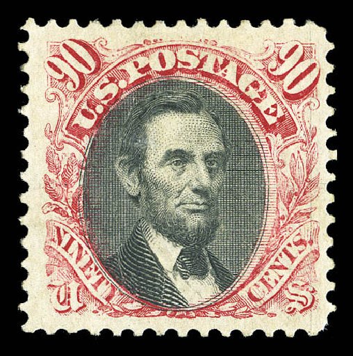 Value of US Stamp Scott 122 - 1869 90c Pictorial Lincoln. Matthew Bennett International, Sep 2012, Sale 345, Lot 161
