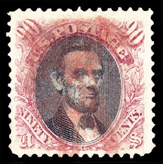 US Stamps Prices Scott Catalogue 122: 90c 1869 Pictorial Lincoln. Cherrystone Auctions, Nov 2009, Sale 200911, Lot 3061