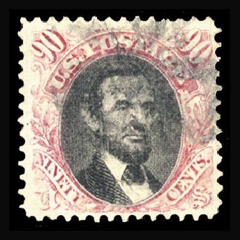 US Stamps Price Scott Cat. # 122: 90c 1869 Pictorial Lincoln. Cherrystone Auctions, Jun 2012, Sale 201206, Lot 81