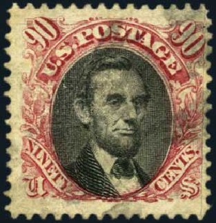 Value of US Stamp Scott # 122: 1869 90c Pictorial Lincoln. Harmer-Schau Auction Galleries, Aug 2012, Sale 94, Lot 1221