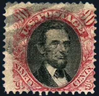 US Stamps Price Scott Cat. # 122: 90c 1869 Pictorial Lincoln. Harmer-Schau Auction Galleries, May 2013, Sale 97, Lot 341