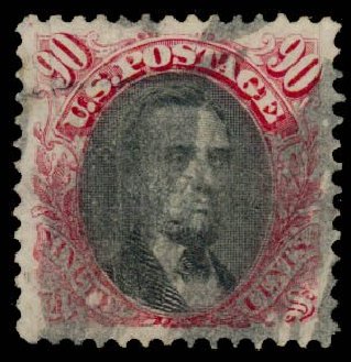 US Stamp Values Scott Catalog #122 - 1869 90c Pictorial Lincoln. Daniel Kelleher Auctions, Sep 2013, Sale 639, Lot 391