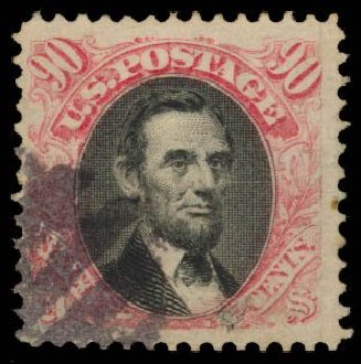 US Stamps Prices Scott Catalogue 122 - 90c 1869 Pictorial Lincoln. Daniel Kelleher Auctions, Oct 2014, Sale 660, Lot 2151